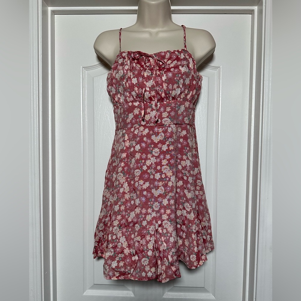 NWT Trixxi Red Floral Coquette Bustier Bow Spaghetti Strap Sundress Womens Dress